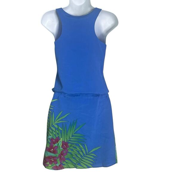 NWT Christopher Deane Tunic Silk Dress XS Tropical Floral Drawstring Blue $255 - Picture 6 of 11